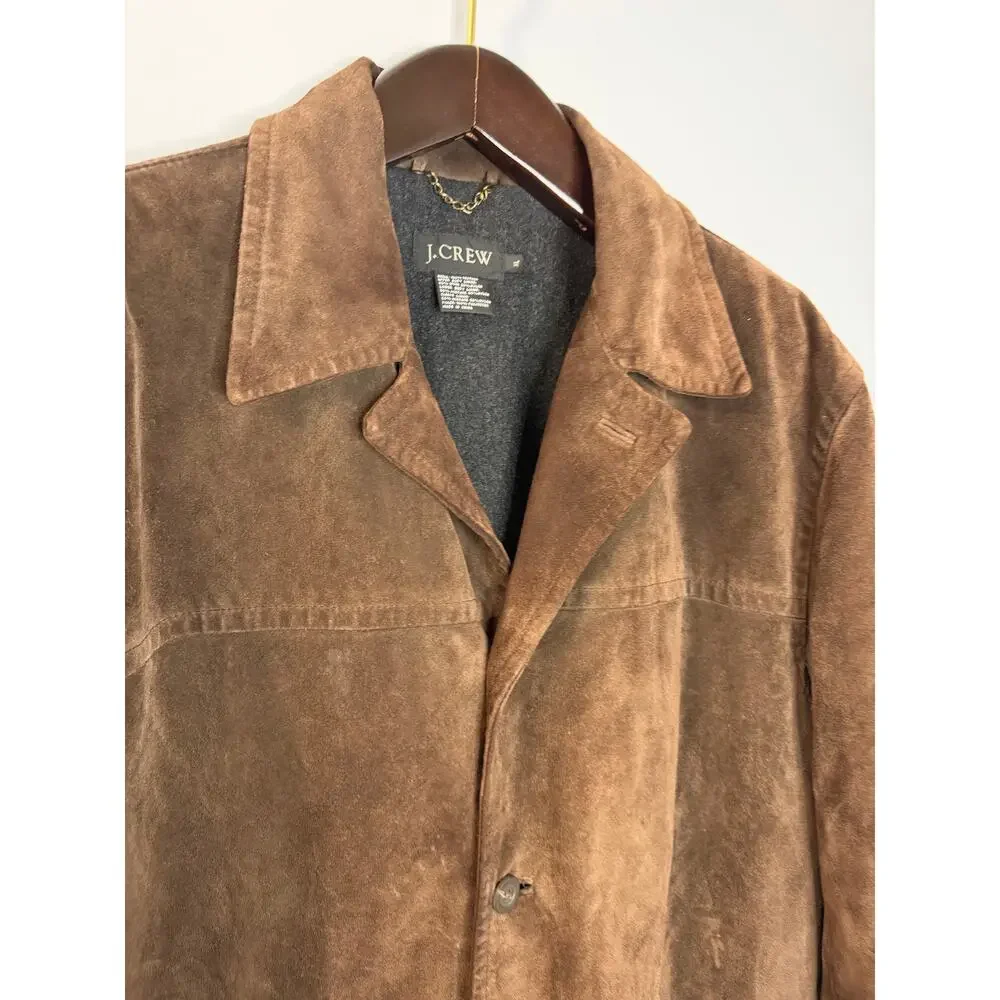 J CREW VGT 90's Suede Leather Jacket Lined Coat Button Down Wool Lining Brown XL